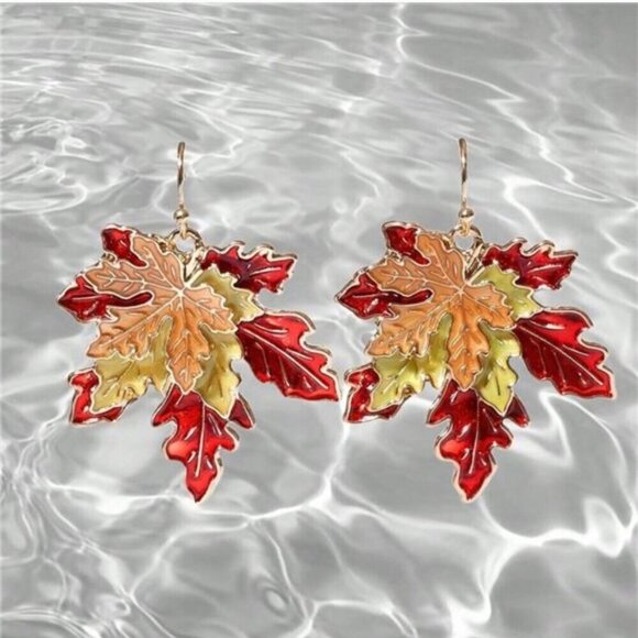 3pcs/Set BEAUTIFUL 3D Vintage Maple Leaf Gold Tone Necklace Earrings set - Picture 4 of 9